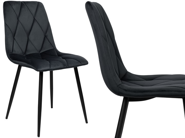 Krzesło tapicerowane MADISON VELVET czarne aksamitne Welur Skóra Tworzywo sztuczne Szerokość 88 cm Wysokość 88 cm Pomieszczenie Salon Metal Szerokość 44 cm Głębokość 56 cm Tkanina Model Krzesła pikowane