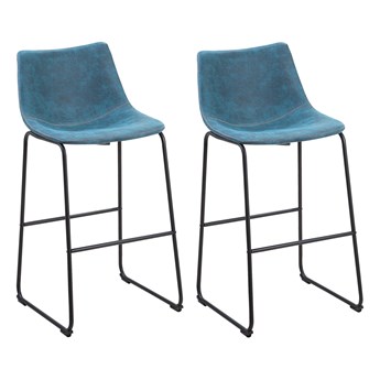 Beliani Zestaw 2 krzeseł barowych niebieskich tapicerowanych materiałem czarne metalowe nóżki nowoczesny design