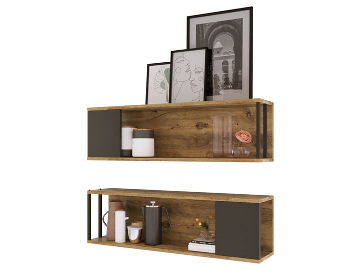 SELSEY Zestaw dwóch półek ściennych Vigge 100 cm sosna atlantycka Melamina Uniwersalne Płyta laminowana Drewno Płyta meblowa Płyta wiórowa Tworzywo sztuczne Płyta MDF Styl Nowoczesny