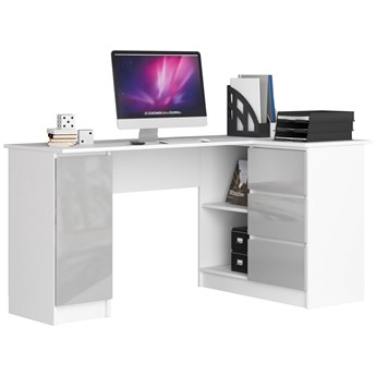 Narożne biurko komputerowe biały + metalik połysk prawostronne - Osmen 6X
