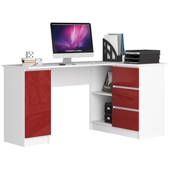Biurko nowoczesne z szufladami biały + czerwony połysk prawostronne  - Osmen 6X
