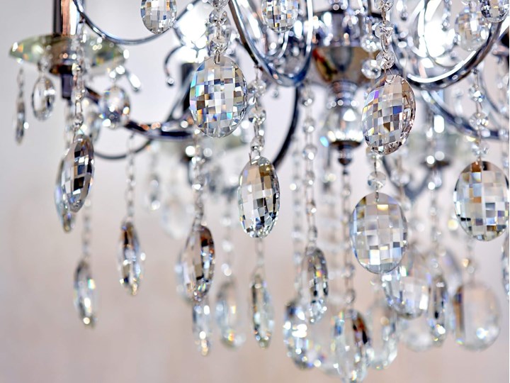 KLASYCZNY ŻYRANDOL KRYSZTAŁOWY DANIELLA W10 Chrom Metal Lampa z abażurem Szkło Lampa z kloszem Lampa z kryształkami Pomieszczenie Salon