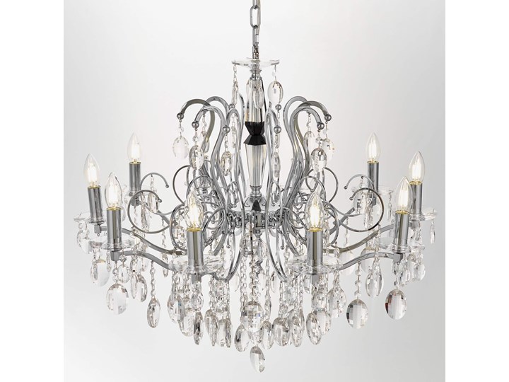 KLASYCZNY ŻYRANDOL KRYSZTAŁOWY DANIELLA W10 Metal Lampa z kloszem Funkcje Brak dodatkowych funkcji Lampa z kryształkami Lampa z abażurem Chrom Szkło Styl Nowoczesny