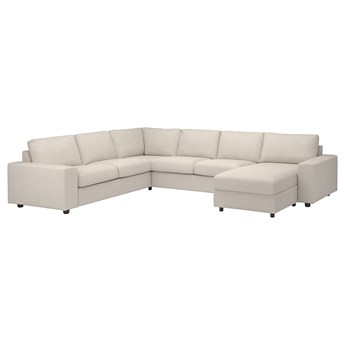 IKEA VIMLE Narożna sofa 5o z szezl, z szerokimi podłokietnikami/Gunnared beżowy, Wysokość z poduchami oparcia: 83 cm