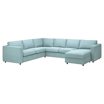 IKEA VIMLE Narożna sofa 5o z szezl, z szezlongiem/Saxemara jasnoniebieski, Wysokość z poduchami oparcia: 83 cm