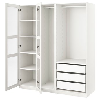 IKEA PAX / TYSSEDAL Szafa, biały/białe szkło, 175x58x201 cm