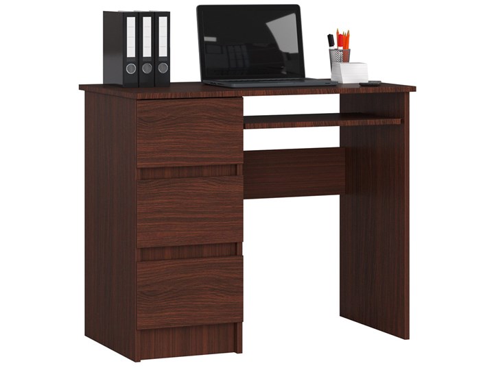 Biurko z szufladami do gabinetu wenge - Miren 3X Biurko tradycyjne Płyta meblowa Metal Szerokość 90 cm Drewno Pomieszczenie Pokój przedszkolaka Pomieszczenie Biuro