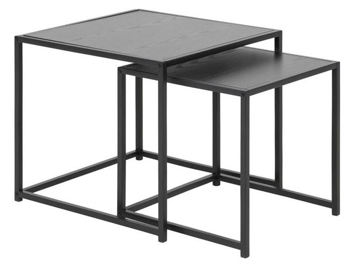 Zestaw dwóch stolików kawowych Favors czarne Długość 50 cm Metal Wysokość 45 cm Szerokość 50 cm Rodzaj nóg Płozy Zestaw stolików Kształt blatu Kwadratowe