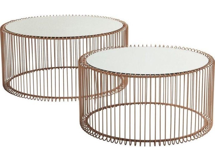 Zestaw dwóch stolików kawowych Wire miedziane Zestaw stolików Szkło Długość 70 cm Szerokość 70 cm Kolor Biały