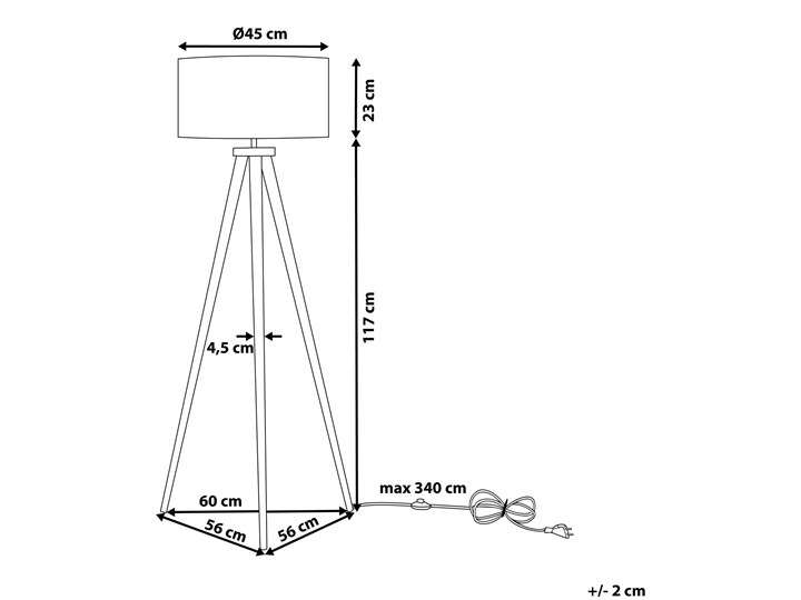 Beliani Lampa stojąca szara jasne drewno dębowe 142 cm trójnóg okrągły abażur nowoczesna Styl Skandynawski Lampa sztalugowa Lampa z abażurem Styl Nowoczesny