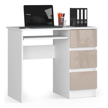 Biurko do gabinetu z półką białe + cappuccino połysk - Miren 6X