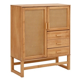 Komoda z drewna sosnowego z rattanowymi drzwiczkami Støraa Jolene, szer. 90 cm