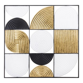 DECO dekoracja ścienna biało-czarno-złota metalowa w geometryczny wzór, 91x91 cm