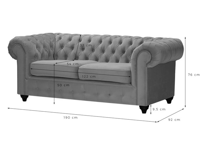 Sofa dwuosobowa Chesterfield Max Szerokość 190 cm Głębokość 92 cm Rozkładanie Pomieszczenie Salon