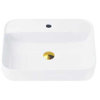 Wolnostojąca umywalka nablatowa Corsan 649896 prostokątna biała 50 x 40 x 14 cm z otworem na baterię i korkiem złotym