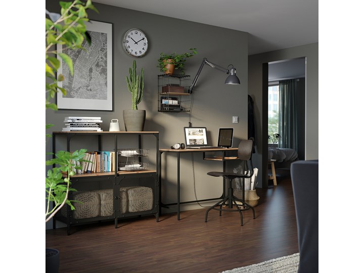 IKEA FJÄLLBO/KULLABERG / GULLHULT Kombinacja biurko/szafka, i krzesło obrotowe czarny/sosna
