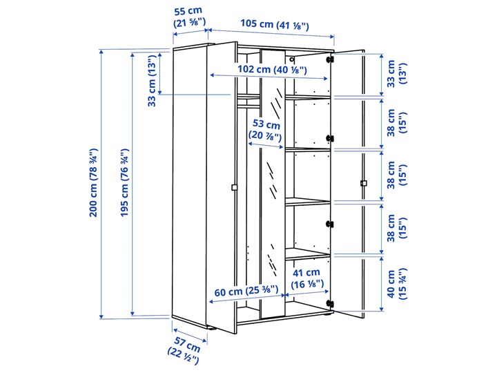 IKEA VIHALS Kombinacja szafa/ława, biały, 251x57x200 cm Pomieszczenie Przedpokój