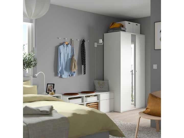 IKEA VIHALS Kombinacja szafa/ława, biały, 251x57x200 cm Pomieszczenie Przedpokój
