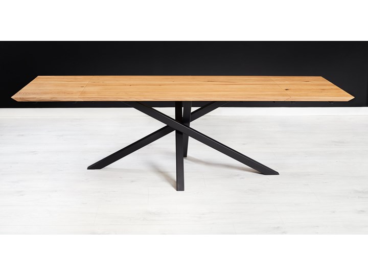 Stół rozkładany Slant z litego drewna Dąb 140x80 cm Jedna dostawka 50 cm Olejowosk Drewno Wysokość 75 cm Styl Industrialny