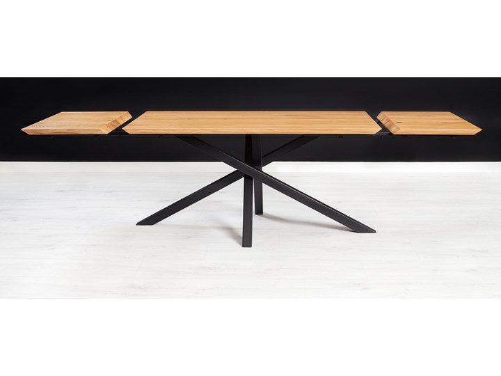 Stół rozkładany Slant z litego drewna Dąb 180x100 cm Dwie dostawki 50 cm Lakier matowy Drewno Wysokość 75 cm Kolor Beżowy