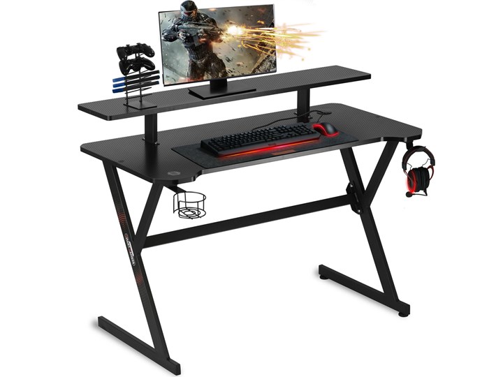 Biurko gamingowe dla gracza z nadstawka BUFF 258100 Biurko regulowane Biurko z nadstawką Głębokość 60 cm Metal Pomieszczenie Pokój nastolatka Płyta MDF Szerokość 120 cm Kategoria Biurka