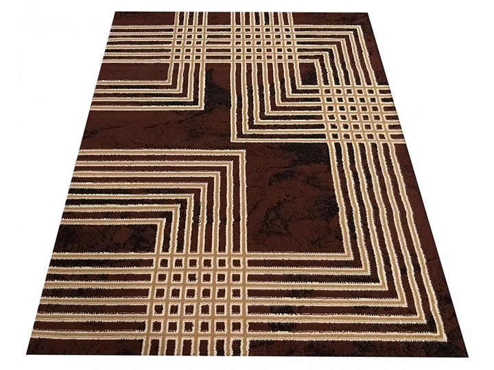 Brązowy dywan z kremowym wzorem - Gertis 40x60 cm Syntetyk Dywany Pomieszczenie Przedpokój Pomieszczenie Sypialnia