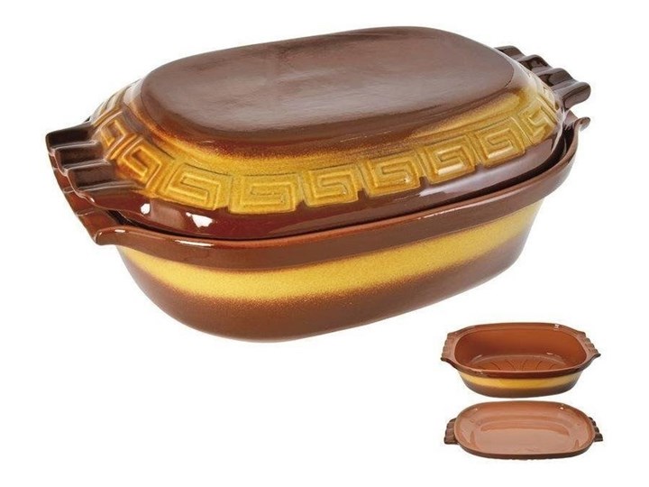 Brytfanna ceramiczna glazurowana brytfanka gęsiarka z pokrywą 6 l kod: O-123760 Ceramika Kategoria Naczynia do zapiekania Naczynie z pokrywką Kolor Brązowy