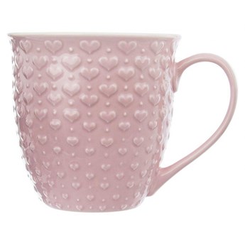 Duży kubek ceramiczny, serca, z uchem, do kawy, herbaty, 580 ml, różowy kod: O-128847
