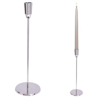 Świecznik aluminiowy stojak podstawka na długą świecę świeczkę srebrny 34,5 cm kod: O-569242