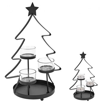 Świecznik choinka na 3 tealight podstawka pod świeczkę metalowy czarny świąteczny loft 29 cm kod: O-569179