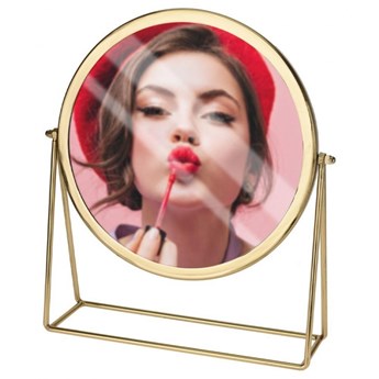 Lusterko kosmetyczne do makijażu na metalowym stojaku złote w złotej ramie XL 30x38 cm kod: O-569240