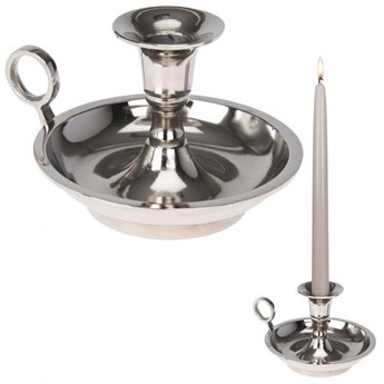 Świecznik aluminiowy z uchwytem podstawka pod świecę świeczkę srebrny retro kod: O-569230