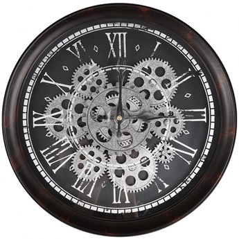 Zegar ścienny wiszący industrialny okrągły czarny srebrny ruchomy mechanizm koła zębate loft 35 cm kod: O-569261