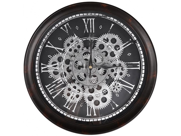 Zegar ścienny wiszący industrialny okrągły czarny srebrny ruchomy mechanizm koła zębate loft 35 cm kod: O-569261 Tworzywo sztuczne Metal Pomieszczenie Biuro i pracownia
