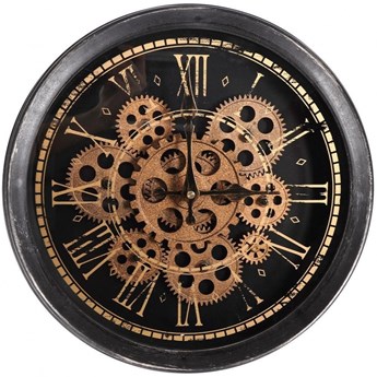 Zegar ścienny wiszący industrialny okrągły ruchomy mechanizm koła zębate loft czarny złoty 35 cm kod: O-569260