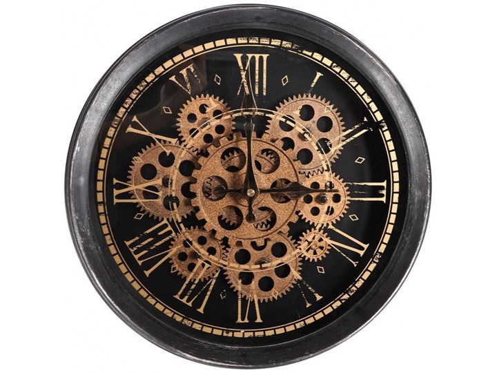 Zegar ścienny wiszący industrialny okrągły ruchomy mechanizm koła zębate loft czarny złoty 35 cm kod: O-569260 Metal Tworzywo sztuczne Pomieszczenie Salon