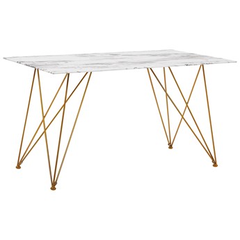 Beliani Stół do jadalni efekt marmuru biały ze złotym blat szkło hartowane metalowe nogi 140 x 80 cm styl glam salon