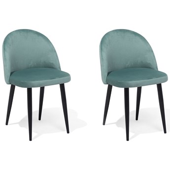 Beliani Zestaw 2 krzeseł zielonych welurowych z czarnymi metalowymi nogami do jadalni styl retro minimalistyczne