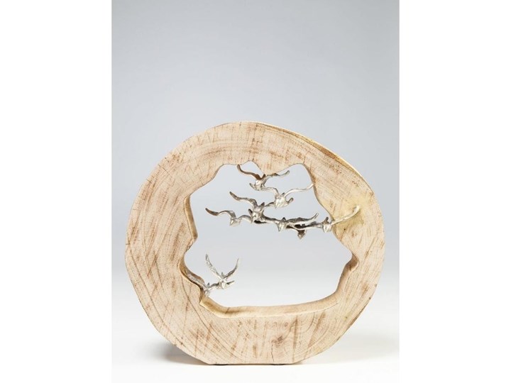 Figurka dekoracyjna Birds In Log 36x36 cm Metal Drewno Kolor Biały Ludzie Kategoria Figury i rzeźby
