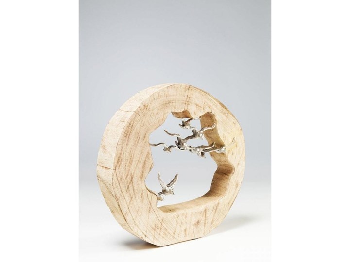 Figurka dekoracyjna Birds In Log 36x36 cm Metal Ludzie Drewno Kolor Biały