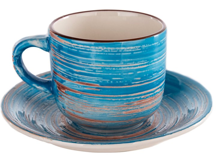Filiżanka 250 ml ze spodkiem Ø15 cm Swirl niebieska Filiżanka ze spodkiem Ceramika Kolor Kategoria Filiżanki