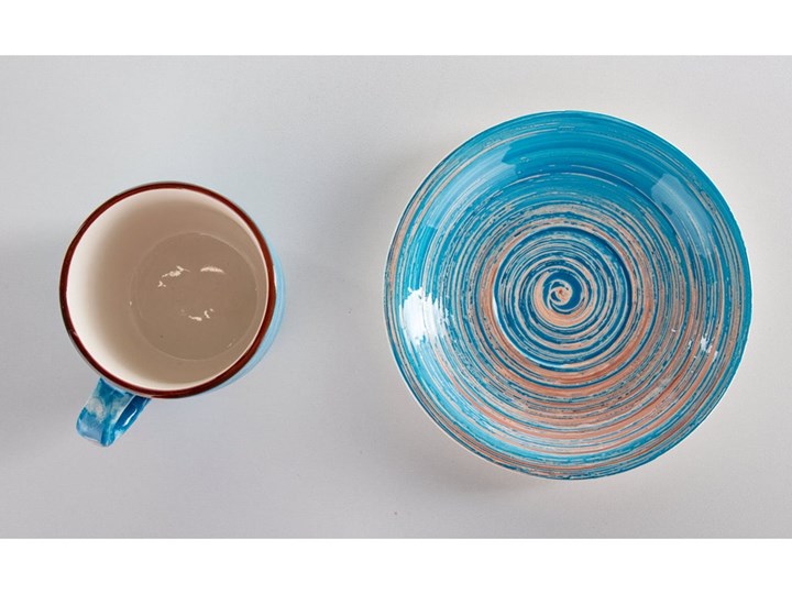 Filiżanka 250 ml ze spodkiem Ø15 cm Swirl niebieska Filiżanka ze spodkiem Ceramika Kategoria Filiżanki