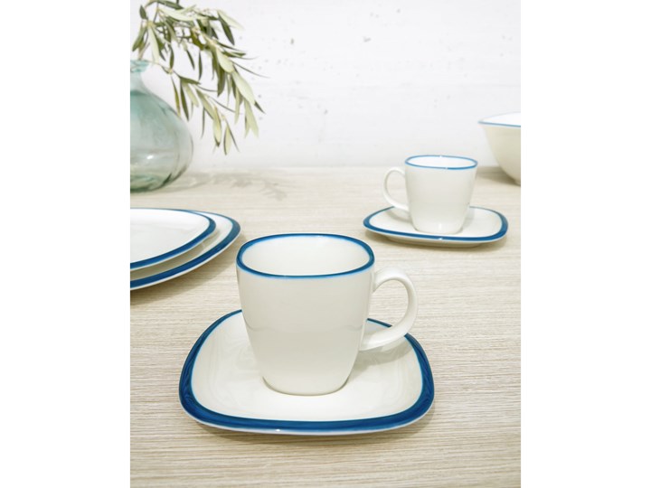 Kubek z talerzykiem Odalin porcelanowy biało-niebieski Porcelana Ceramika Filiżanka ze spodkiem Kolor Biały