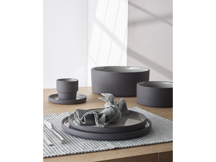 Filiżanka ze spodkiem Thianela Ø8 cm cm porcelanowa szara Porcelana Kolor Szary