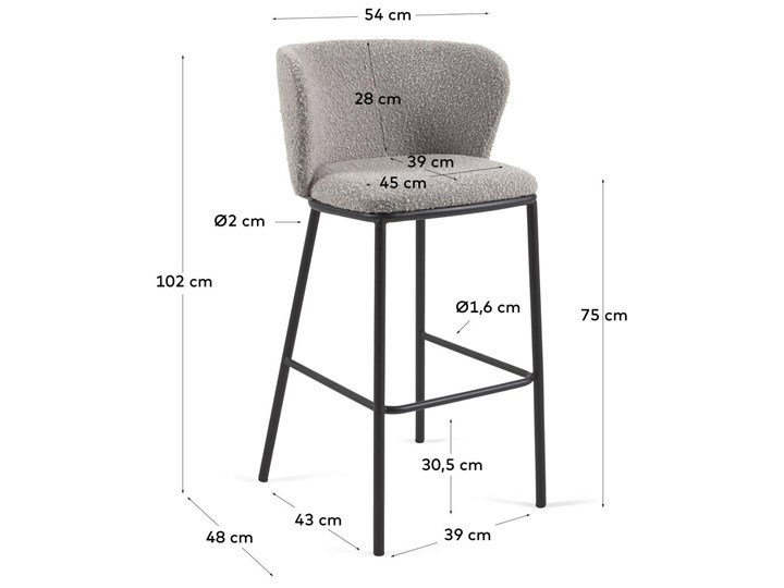 Hoker Ciselia 54x102 cm jasnoszary - nogi czarne Metal Drewno Pomieszczenie Kuchnia Kategoria Krzesła kuchenne