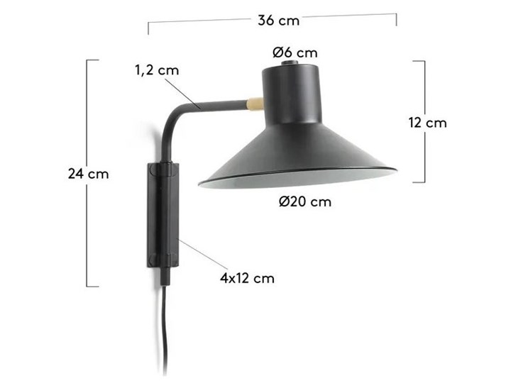 Lampa ścienna Aria czarna 14 x 38 cm Metal Kolor Czarny
