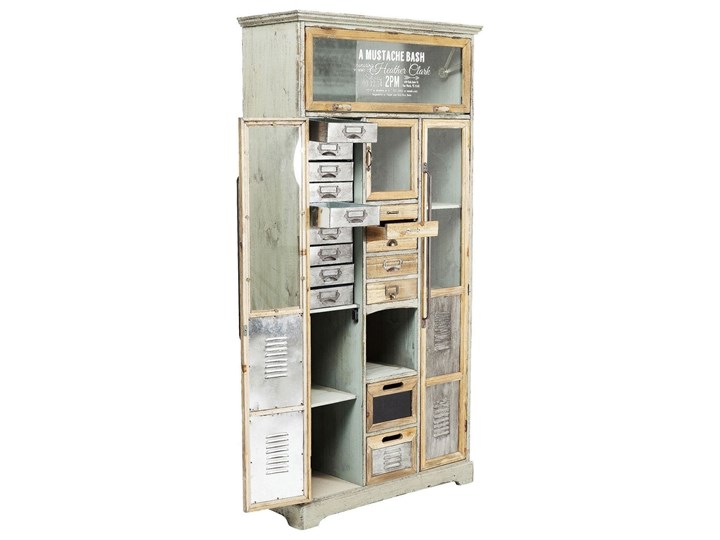 Komoda Barber Shop 81x162 cm drewniana Metal Z szafkami i szufladami Głębokość 32 cm Szkło Szerokość 81 cm Drewno Kolor Szary