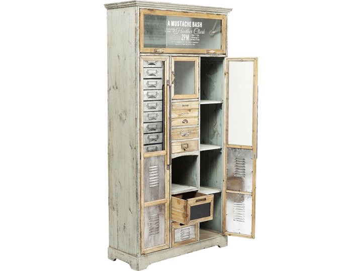 Komoda Barber Shop 81x162 cm drewniana Pomieszczenie Salon Szkło Metal Głębokość 32 cm Drewno Z szafkami i szufladami Szerokość 81 cm Kolor Szary