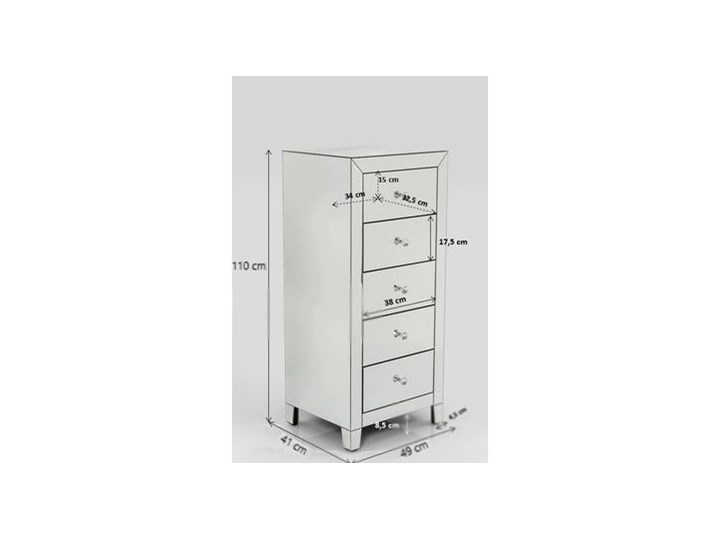 Komoda Luxury 49x110 cm lustrzana Szerokość 49 cm Kolor Biały Szkło Lustro Z szufladami Kolor Szary