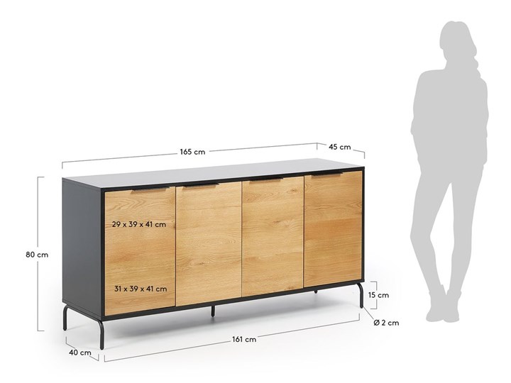 Komoda Savoi drewniana czarna 165 x 80 cm Płyta MDF Płyta meblowa Kategoria Komody Metal Z szafkami Szerokość 165 cm Pomieszczenie Garderoba